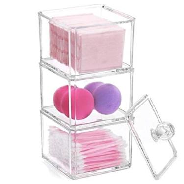 Imagem de 3 Porta Cotonete Algodão Organizador Acrilico com Tampa