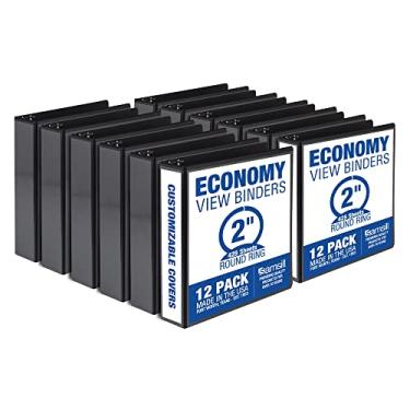 Imagem de Samsill Pasta econômica de 5 cm com 3 anéis, feita nos EUA, fichário de anel redondo, capa transparente personalizável, preto, pacote com 12 (MP128560)