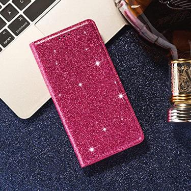Imagem de Capa com flip magnético de couro glitter para Samsung A10 A20 A30 A40 A50 A70 S A51 A71 A31 A41 A21S S20 Ultra S10 FE S9 S8 Plus Capa, Rosa Vermelho CSJ, para A72 4G 5G