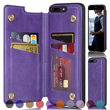Imagem de SUANPOT 【Capa carteira com bloqueio RFID para iPhone 7 Plus/8 Plus com suporte para cartão de crédito, capa flip book de couro PU capa para celular mulheres homens para Apple 8Plus capa roxa