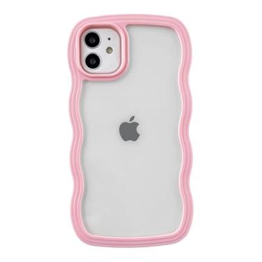 Imagem de Caseative Capa para iPhone 11, linda capa de telefone macia à prova de choque com moldura ondulada cacheada (rosa)