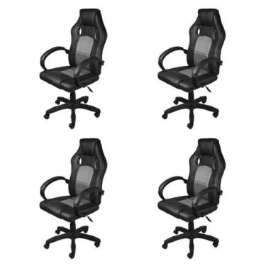 Imagem de Kit 4 Cadeiras Gamer com Relax e Braço Estofado Raptor 3316 Preto