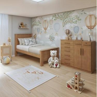 Imagem de Quarto Infantil com Cama Solteiro Athenas e Cômoda 8 Gavetas 2 Portas Toronto Amêndoa Clean