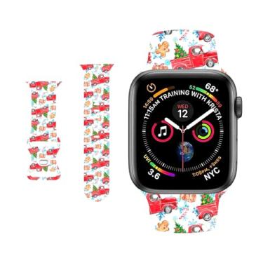 Imagem de Pulseiras de silicone macio coloridas para Apple Watch SE e Series 8/7/6/5/4/3/2/1 (Natal de carro vermelho) compatível com Apple Watch 42 mm, 44 mm, 45 mm, M/G, para crianças, meninas, mulheres, mulheres, mulheres, para iWatch SE e Series 8/7 / 6/5/4/3/2/1 (Carro Vermelho)