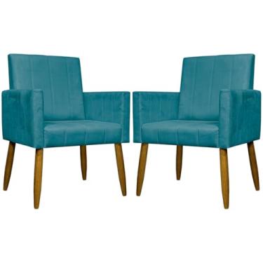 Imagem de Kit 2 Poltronas Para Sala Decorativas Mari Cadeiras Reforçadas Para Recepção Manicure Sala De Espera Consultório Escritório Confortável Pés Palito Suede Azul Turquesa - Clique e Decore