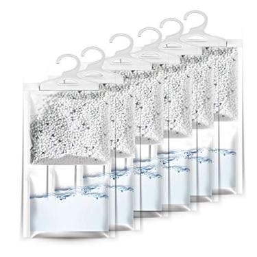 Imagem de ZSZMFH Pacote com 6 sacos de suspensão para absorção de umidade e eliminador máximo de odores, cheiro de carvão que remove o cheiro úmido de mofo, sacos de desumidificador de armário suspensos com 25