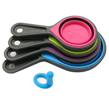 Imagem de Copos medidores de silicone dobráveis com 60 ml/80 ml/125 ml/250 ml - Conjunto de ferramentas de medição de cozinha (4 cores)