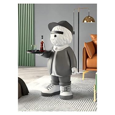 Imagem de jinyi2016SHOP Decoração de sala de estar Urso de boas-vindas Bandeja de chão grande acessórios para casa TV armário varanda presentes de inauguração de casa escultura (cor: marrom)