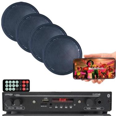 Imagem de Kit Som Ambient Receiver Bt 1002+4 Arandelas Teto Gessopreta - Geral