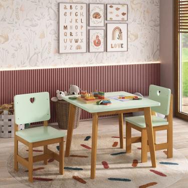 Imagem de Conjunto Infantil Sofia Mesa + 2 Cadeiras Verde/ Mel - Madeira de Pinus / Mdf Verde/Mel