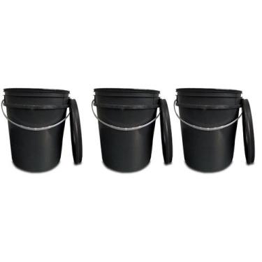 Imagem de Kit 3 Baldes 20L Preto Com Alça e Tampa Removível Fechamento Reservató