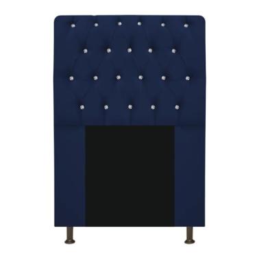 Imagem de Cabeceira Lady Estofada com Strass 90 cm para Cama Box Solteiro Suede Azul Marinho Quarto - AM Decor