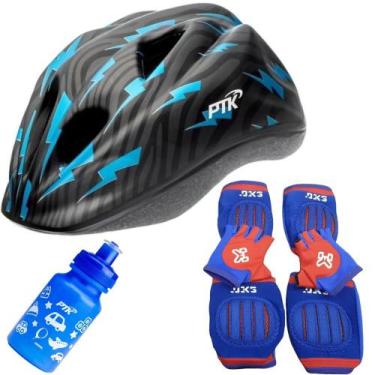 Imagem de Capacete Infantil Bicicleta + Joelheira + Cotoveleira + Luva + Garrafi