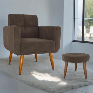 Imagem de Conjunto  Poltrona e Puff Decorativos Josh Veludo Marrom - Mais de Cas