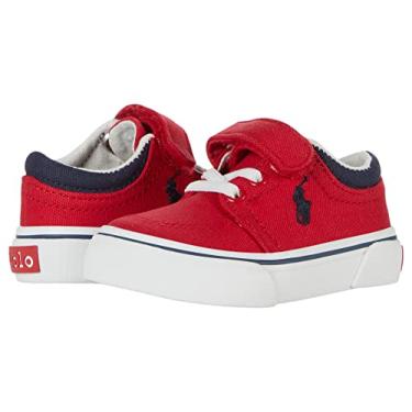 Imagem de Polo Ralph Lauren Tênis infantil Faxson Xtennis, Tela vermelha/jogador de pônei azul-marinho, 20 BR