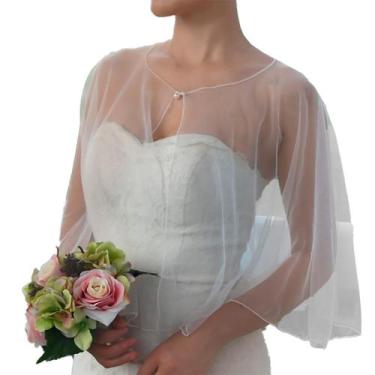 Imagem de Bolero Xale Tule Chiffon Manta Noivas Madrinhas Festa Branco - anjo da