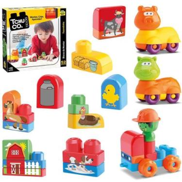 Imagem de Blocos de montar tchuco blocks fazendinha com boneco 52 pecas na caixa