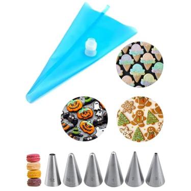 Imagem de Conjunto de sacos e pontas para confeitar Royal Icing com 6 pontas pequenas para escrever, decoração de biscoito de açúcar, macarons, 1 saco de confeiteiro reutilizável e acoplador