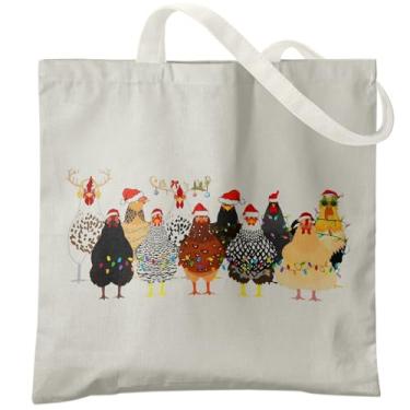 Imagem de Veqzc Sacolas de lona de Natal de galinha, presentes para mulheres amantes de frango, presentes para mãe e senhora, sacola de compras reutilizável, Galinha de Natal 1, One Size