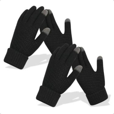 Imagem de Luvas Touch Screen Kit De Frio 2 Pares Inverno Lã Térmica Celular Tabl