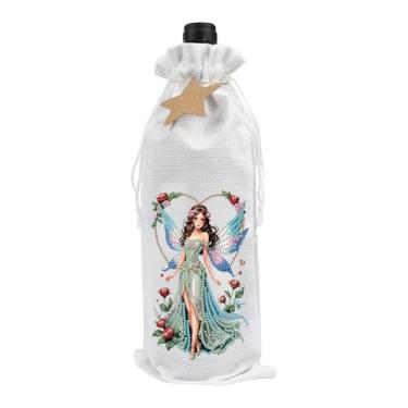 Imagem de Bolsa de garrafa de vinho com pintura de diamante 5D faça você mesmo, arte especial de diamante, linho, vinho, presente de vinho, sacos de embrulho de vinho, bolsa decorativa de champanhe para artigos