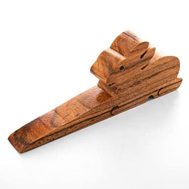 Imagem de Batente de porta de madeira esculpido à mão cunha decorativa batente de porta para casa e presente (forma de coelho)
