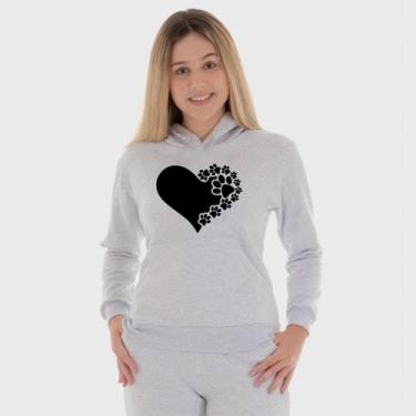 Imagem de Moletom Canguru Feminino Coração de Patas com Capuz e Bolso - Benellys
