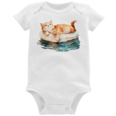 Imagem de Body Bebê Gatinho Relaxando na Bóia - Foca na Moda, Branco, M