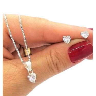 Imagem de Colar E Brincos Coração Zircônia Cristal Prata 925 Ref. 1015 - Maisbel