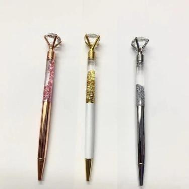 Imagem de 4 Caneta Metal Enfeite Diamante Cristal Feminina Luxo - OEM,  Branca
