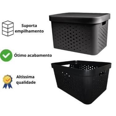 Imagem de Caixa organizadora grande 17 litros preta qualidade resistente com tam