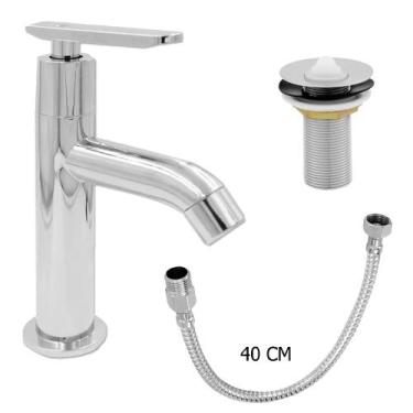 Imagem de Kit banheiro torneira pia abs + valvula pia 7/8 metal + engate inox 40