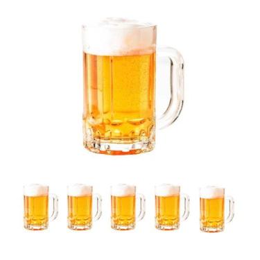 Imagem de 5 caneca de chopp cerveja bebida vidro grosso 400ml - Rio Tijucas