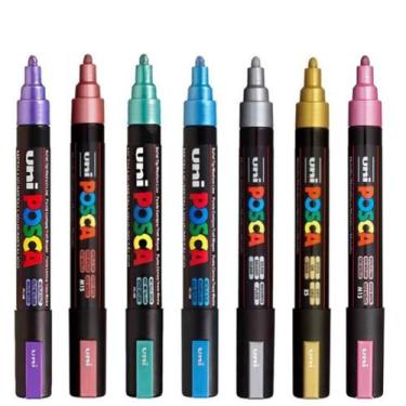 Imagem de Kit 7 Posca PC-5M Cores Metalicas Traço 1.8-2.5mm Uniball - Uni-Ball