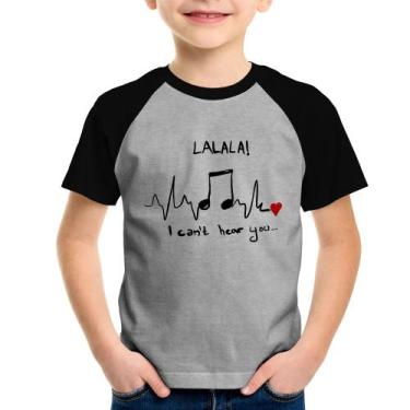 Imagem de Camiseta Raglan Infantil La La Lá - Foca na Moda, Cinza, Preto, 12