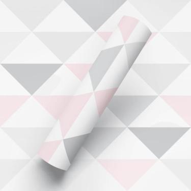 Imagem de Papel de Parede Adesivo Tema Triângulos Cinza E Rosa - BAZAR DOS QUADR
