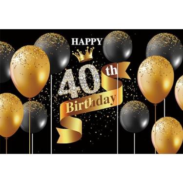 Imagem de dnldliq 2,4 x 1,8 m, cenário de feliz aniversário de 40 anos, balões de ouro preto, fundo fotográfico de 40 anos, para homens e mulheres, coroa com glitter, diamante, 40 anos, decoração de festa,
