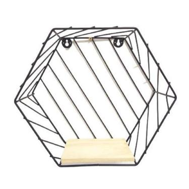 Imagem de Prateleira Hexagonal Metal/Madeira Decoração - 29Cm