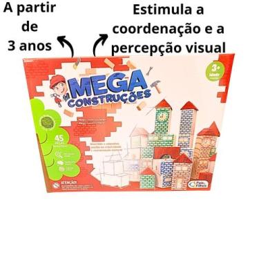 Imagem de Blocos De Montar Madeira 45 Peças Brinquedo Educativo Infantil Mega Co