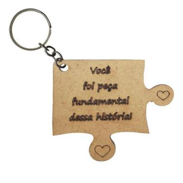 Imagem de Kit 10 Chaveiro Peça Quebra Cabeça com Frase e Argola Mdf Madeira - AT