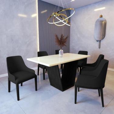 Imagem de Mesa de Jantar Safira 1,6m Off White com 6 Cadeiras Elisa Veludo Preto
