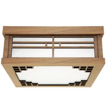 Imagem de Lustre Decorativo Madeira Plafon Quadrado Itapuã 25Cm - Luminária Ilum