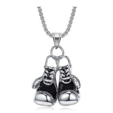 Imagem de Colar de luvas de boxe masculinas, colar esportivo de boxe punk, colar clássico para amantes de boxe masculino, luvas de boxe legais, joias, luvas de fitness, colar com pingente, Regular, Aço