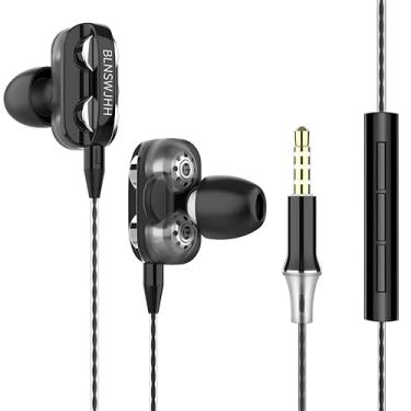 Imagem de SPRINT4DEALS Fones de ouvido com fio com microfone, qualidade de som estéreo, cancelamento de ruído, fones de ouvido para corrida/culinária/academia/esportes (A4- preto)