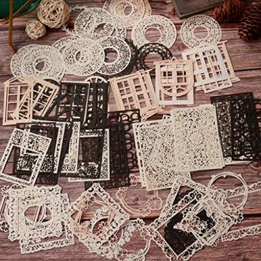 Imagem de DREMISI 80 peças vintage artigos de scrapbook de renda, recortes de scrapbook, recortes de moldura de flores, branco, preto, papel decorativo, lixo, material de diário, artigos de papelaria estética,