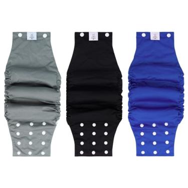 Imagem de CuteBone Fraldas Laváveis para Cães, Masculinas, com Botões de Pressão, Reutilizáveis, 3 Unidades, Pacote com Faixa para Barriga de Cachorro, para Cães Machos, Kdm01L