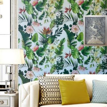 Imagem de mwpqbd Papel de parede de planta verde descasque e cole fundo floral mural parede quarto sala de estar papel de parede PVC 45 x 599 cm (branco)