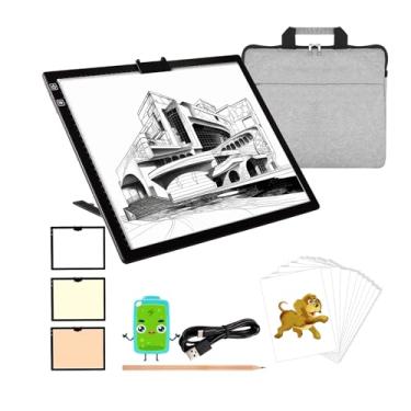 Imagem de KEIWRLIGHT Caixa de Luz A3 para Traçado- Mesa de Luz Recarregável 3 Cores, Brilho Contínuo de 6 Níveis, Mesa de Luz para Traçado, Suporte Ajustável, Mesa de Luz para Pintura de Dia (, Preto)