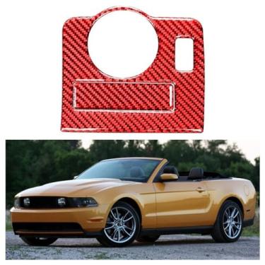 Imagem de IKUESM Compatível com Ford Mustang 2009 2010 2011 2012 2013 2014 Acessórios Fibra de carbono Botões do interruptor do farol do carro Quadro Adesivo Capa de acabamento(Left-hand drive RED A)