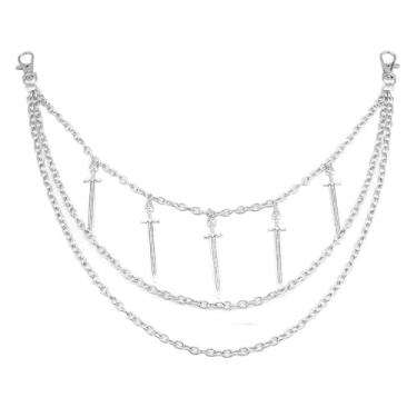 Imagem de Corrente de calça punk gótica com espada em camadas para mulheres e homens, gótica, prata, canivete longo, cinto de ganga, correntes, vintage, legal, carteira de rua Harajuku, chaveiros de bolso,